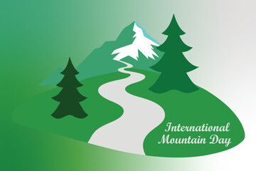International Mountain Day Top-Down Mountain Trail with Hiker Vector Illustration