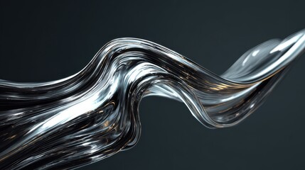 Abstract Metallic Wave on Dark Background, Chrome Finish, Modern Design