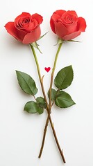Romantic Red Roses with Leaves and Heart Shape