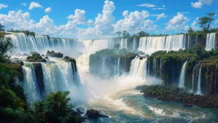 Fototapeta premium Majestic waterfalls cascading into a lush valley