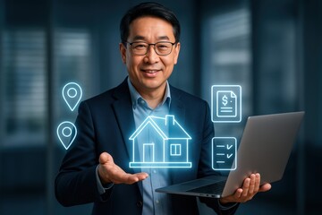 Real estate management strategies modern office infographic digital environment professional viewpoint business insights
