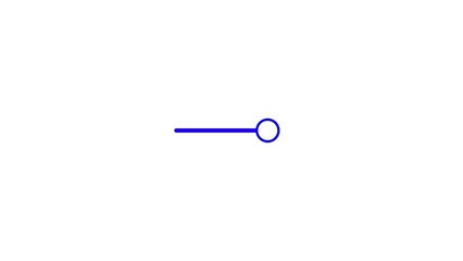Simple blue line with a circle at the end on a white background representing a connection or a pointer
