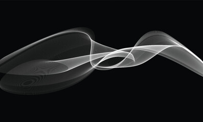 Elegant white transparent smoke wave on a dark background. Abstract flowing curves create a modern, ethereal design perfect for digital art, posters, wallpapers, and creative projects.