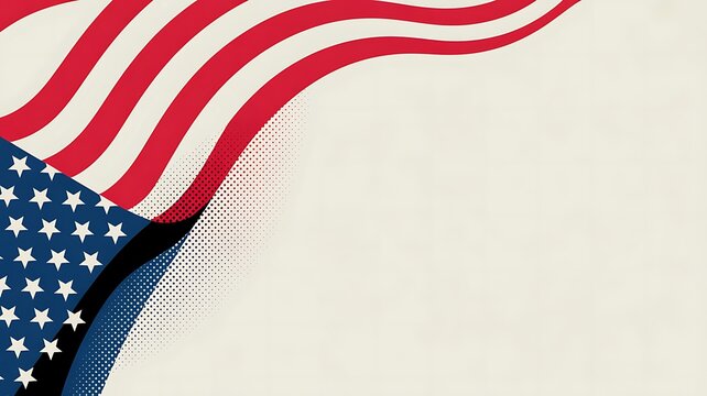 American flag corner with halftone dots and copy space on light background united states patriotism