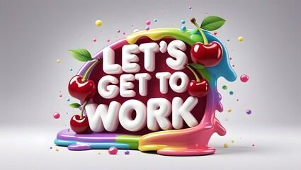 3D Marshmallow-Style Typography with Cherries and Colorful Drips Illustration
