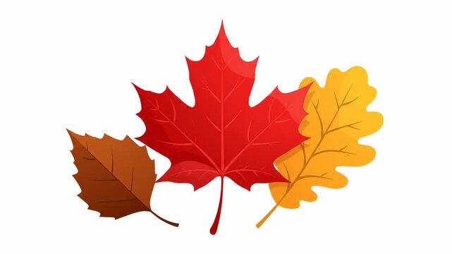 Autumn Leaves Collection - A vibrant collection of autumn leaves, including a red maple leaf, a golden oak leaf, and a brown leaf, are displayed against a white background.
