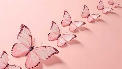 Delicate pink butterflies ascending in a soft dreamy pattern on a pastel background