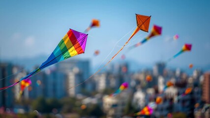 Vibrant Kites Soaring in Clear Blue Sky