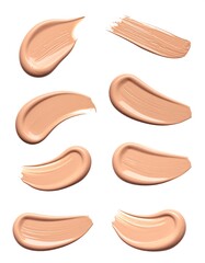 Makeup foundation swatches on white background