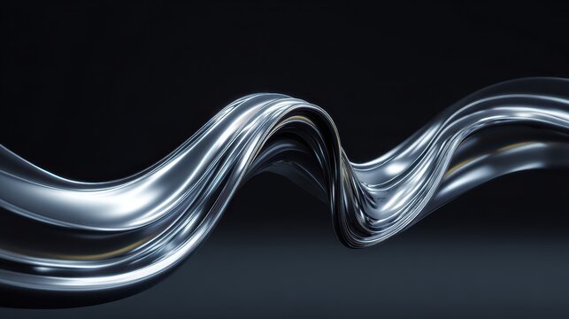 Abstract silver metallic wave flowing on dark background