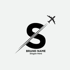 Stylized letter s logo with airplane trail and travel concept