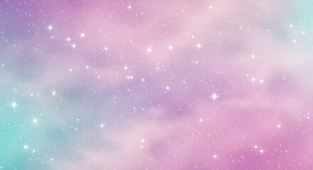 Pastel pink purple and teal galaxy with sparkling stars