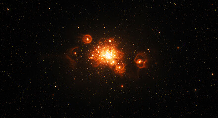 Fiery orange nebula cluster with distant stars space