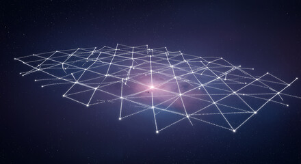 Glowing Network Grid Over Galaxy Nebula connection