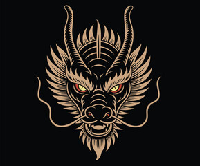 A vector-style logo illustration inspired by Chinese mythology, featuring the head of a majestic Chinese dragon as the central icon. 