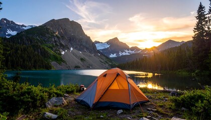 Mountain lake campsite at sunset (2)