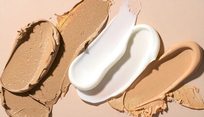 Makeup swatches on a beige background