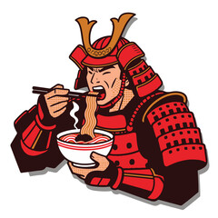 Samurai Eating Ramen Japanese Vector Illustration
