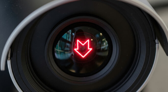 Futuristic ai display signals serious economic downturn. glowing red arrow points down indicating high risk because of critical market failure and financial panic