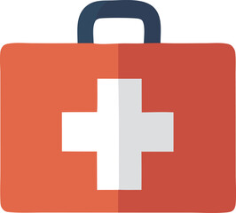 Obraz premium Red first aid kit medical emergency care box symbol icon with white cross for healthcare safety and assistance
