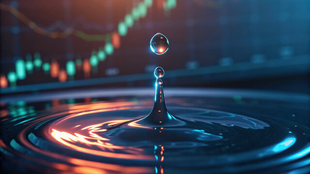 Water drop ripple on finance stock market chart represents economic risk. future remains uncertain because ai analysis creates significant impact for investment