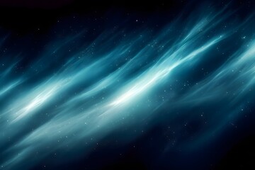 A cosmic view of blue and white nebula clouds with scattered stars in a dark space scene