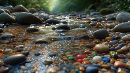 Obraz premium Pebbles and water in a shallow stream