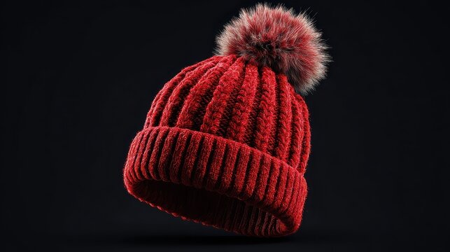 knitted red winter hat pom pom detail warmth cozy cut out transparent