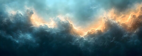 Obraz premium A dramatic sky filled with swirling clouds and a golden light peeking through the center