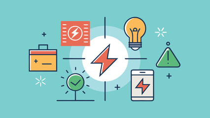 Energy and Power Icons Representing Electricity Battery and Charging Technology