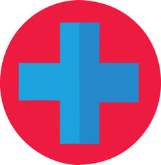 Obraz premium Blue plus sign centered within a red circle medical symbol isolated graphic healthcare emergency care first aid icon