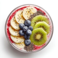smoothie bowl topped with banana slices kiwi chia seeds and berries on transparent background healthy colorful breakfast or snack ideal for nutrition wellness and food design

