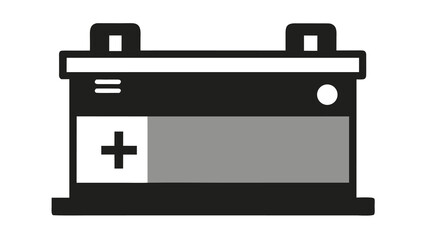Car Battery Icon Illustration in Black and White Simple Automotive Part