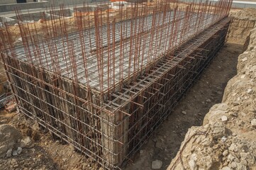 Concrete pile reinforcement using steel rebar at a construction location