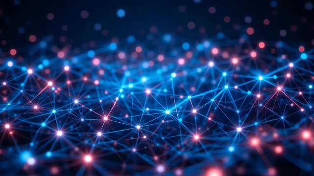Futuristic ai plexus background animation showing glowing lines and dots forming network triangles for digital and artificial intelligence visuals