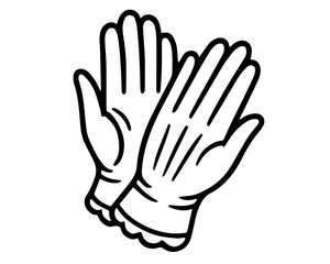 Minimalist Gloves Icon – Black and White Line Drawing of Protective Handwear with Scalloped Cuffs