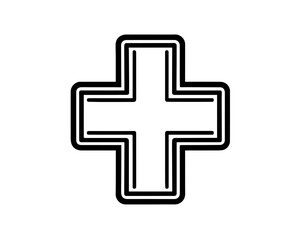 Obraz premium Minimalist Layered Cross Icon – Black and White Line Drawing with Nested Symmetrical Outlines