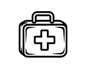 Obraz premium Minimalist First Aid Kit Icon – Black and White Medical Line Drawing with Cross Symbol
