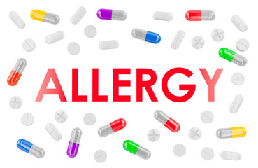 Allergy concept with pills and medical capsules. 3D rendering
