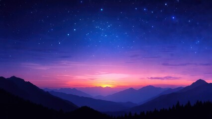 Naklejka premium Starry mountain sunset