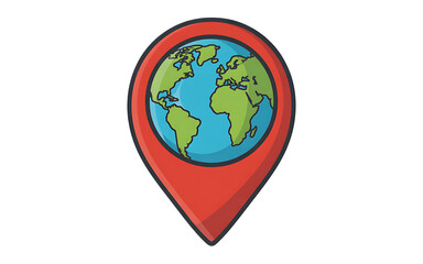 Red location pin with planet Earth inside globe Transparent background