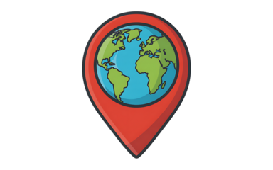 Red location pin with planet Earth inside globe Transparent background