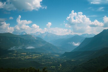 Fototapeta premium Wide-angle view of the mountain range