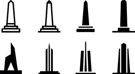 Set of Monument and Memorial Vector Silhouette Illustrations for Design