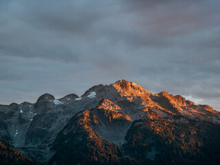 Majestic Sunset Over Mountain Peaks Near Squamish and Whistler, BC, Canada