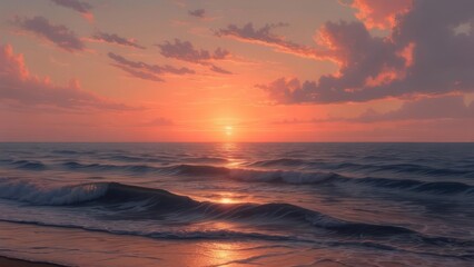 Sunrise over ocean waves