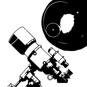 Detailed Black and White Illustration of a Classic Astronomical Telescope.