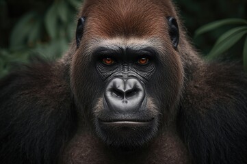 Close-up of a strong gorilla with intense gaze