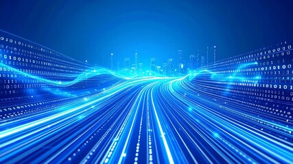 Futuristic binary code data network animation showing machine learning algorithms and connectivity complexity in modern digital world - Powered by Adobe