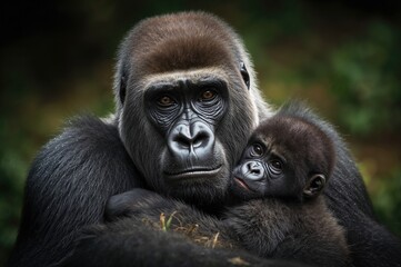 Obraz premium Image of a wild gorilla living freely in the mountains